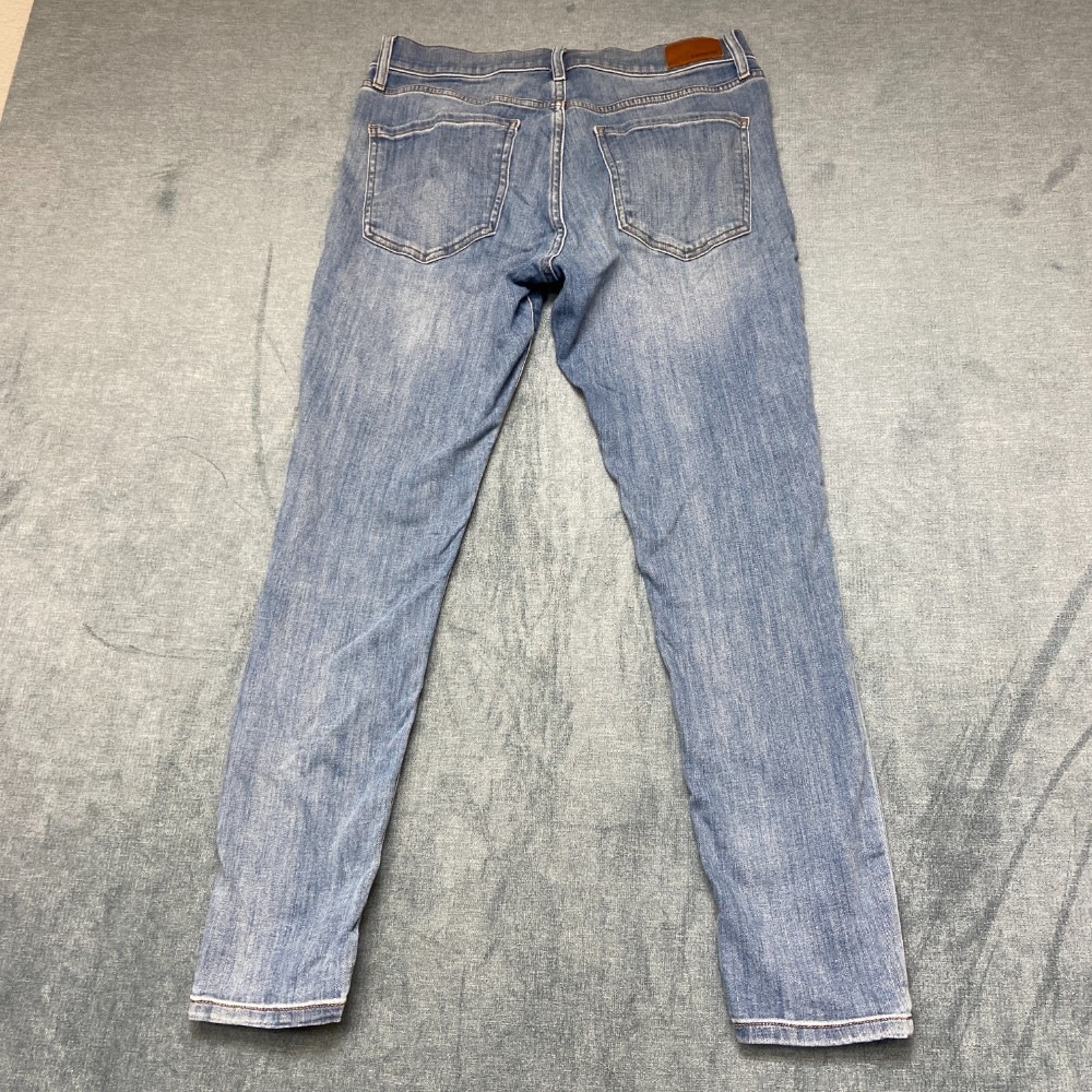Express Jeans Women 32x28 Blue Whiskering Denim Stretch Medium Wash Straight Leg